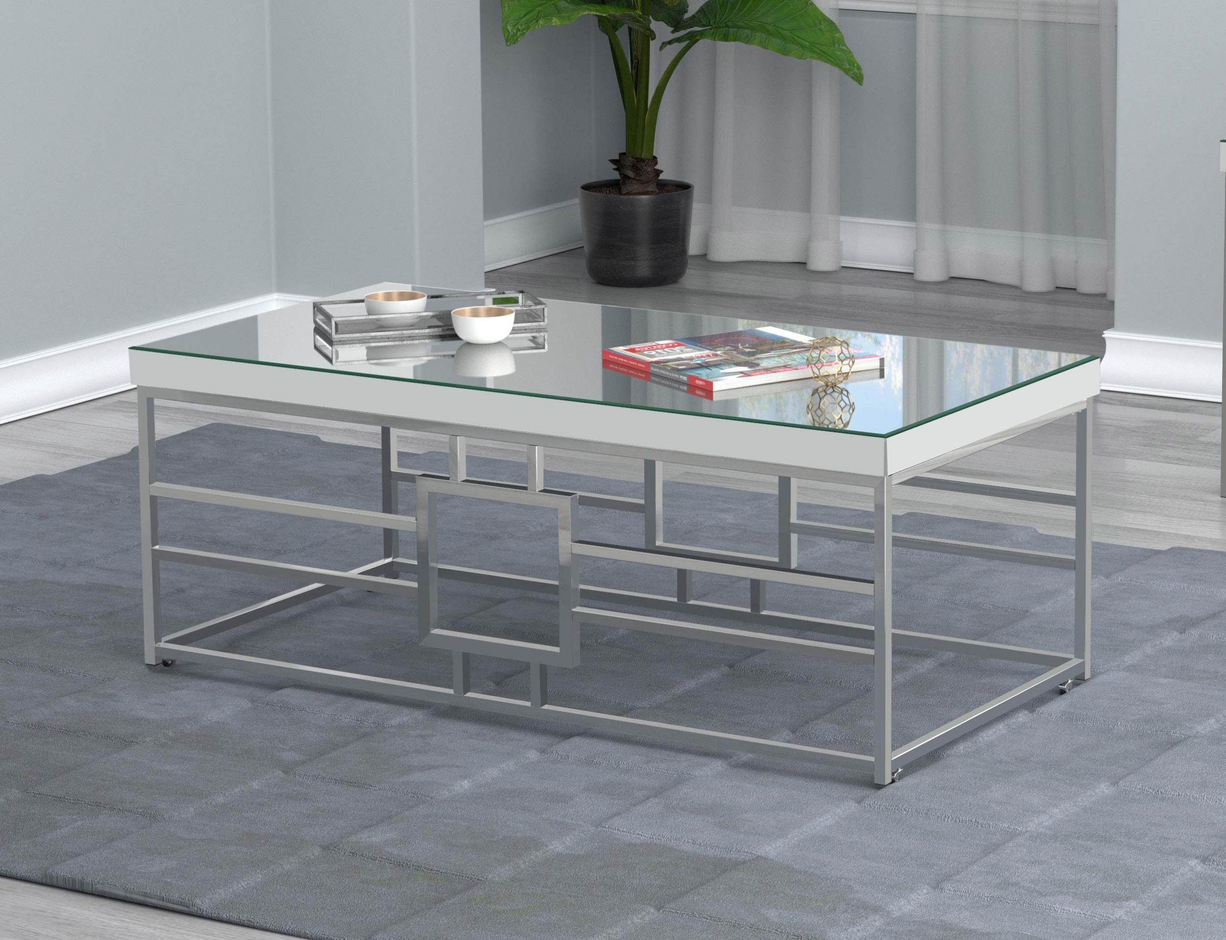 Dafina Rectangular Mirrored Top Coffee Table Chrome
