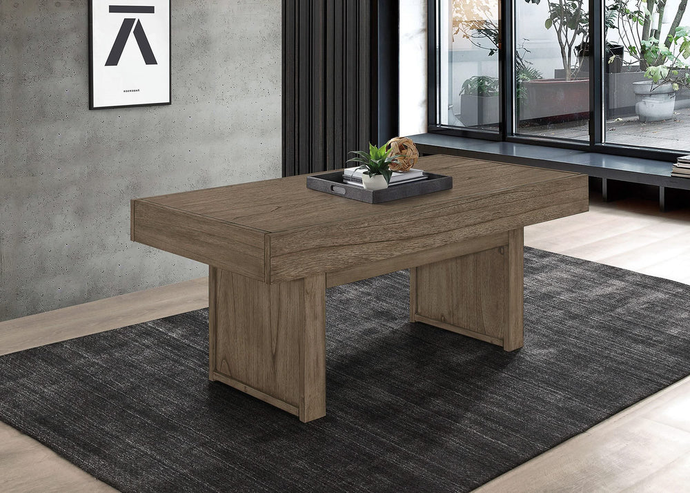 Mesa de centro rectangular Owen con almacenamiento oculto en marrón trigo