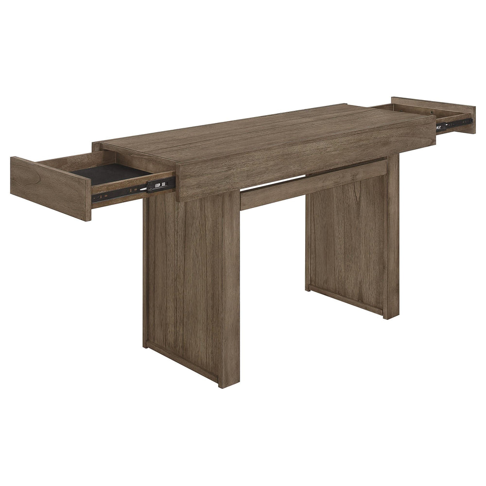 Consola rectangular de madera Owen con dos cajones, color marrón trigo