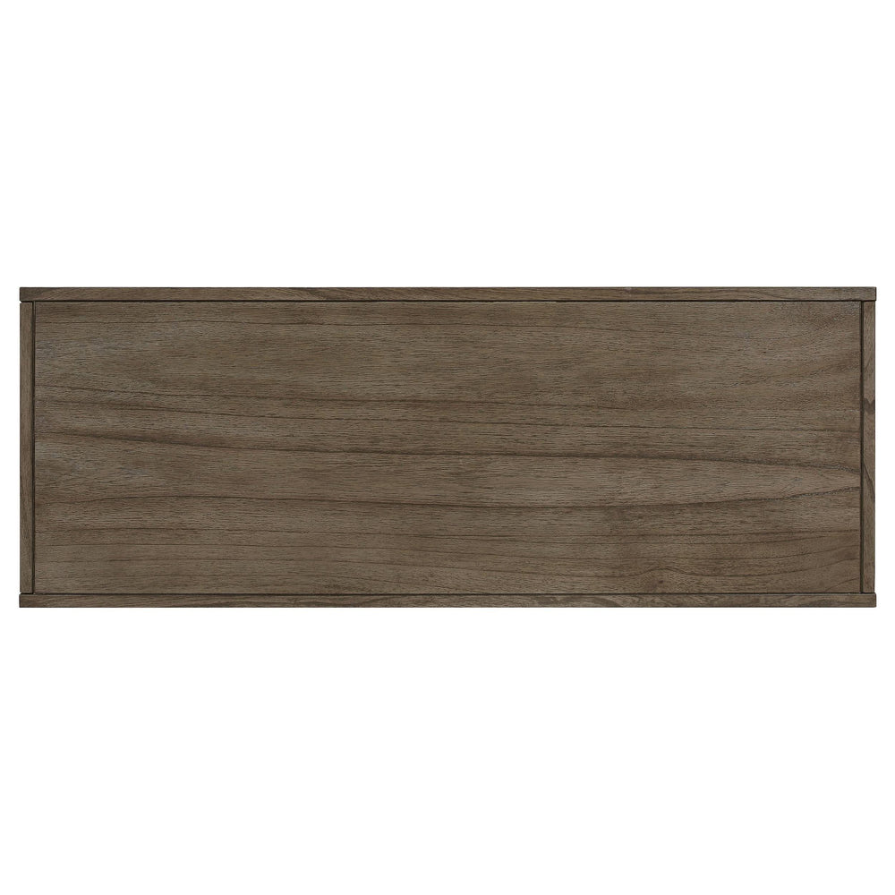 Consola rectangular de madera Owen con dos cajones, color marrón trigo
