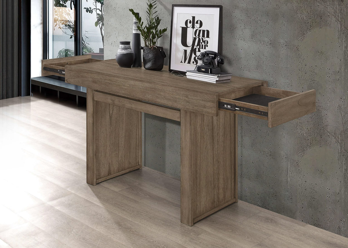 Consola rectangular de madera Owen con dos cajones, color marrón trigo
