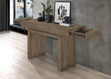 Consola rectangular de madera Owen con dos cajones, color marrón trigo