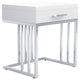 Mesa auxiliar rectangular Dalya de 1 cajón en blanco brillante y cromo