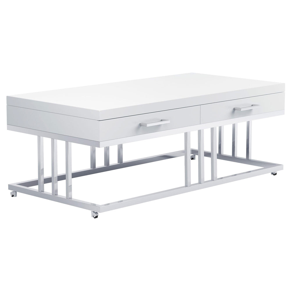 Mesa de centro rectangular Dalya de 2 cajones en blanco de alto brillo