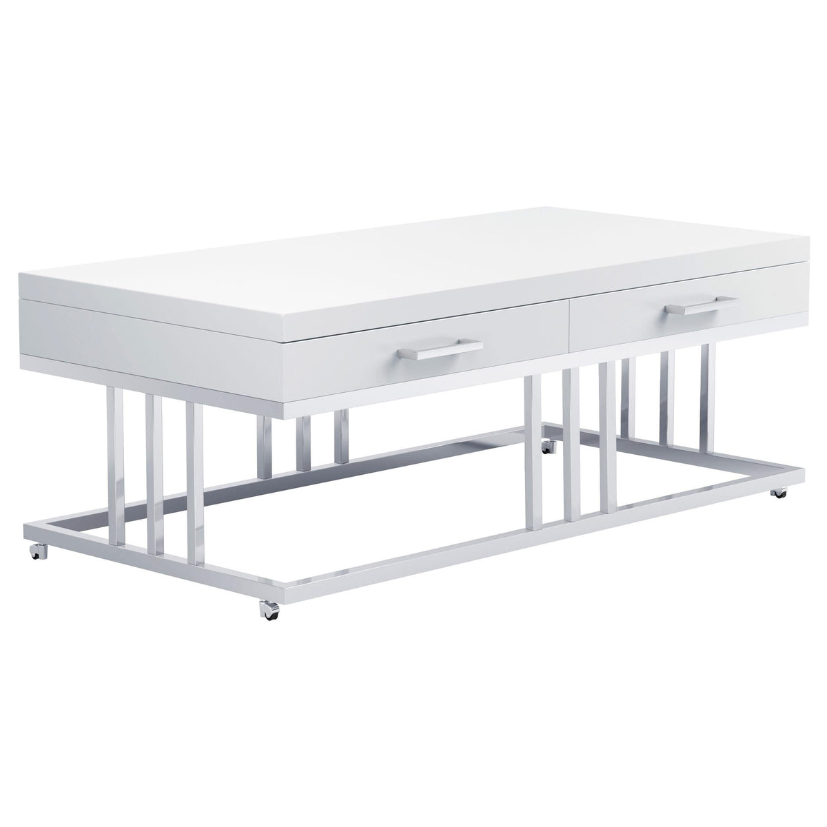 Mesa de centro rectangular Dalya de 2 cajones en blanco de alto brillo