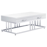 Mesa de centro rectangular Dalya de 2 cajones en blanco de alto brillo
