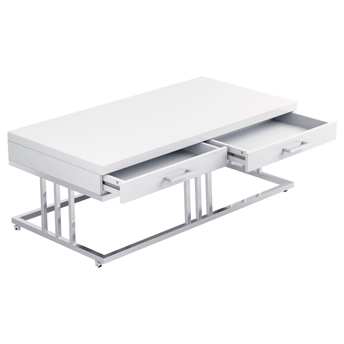 Mesa de centro rectangular Dalya de 2 cajones en blanco de alto brillo