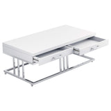 Mesa de centro rectangular Dalya de 2 cajones en blanco de alto brillo