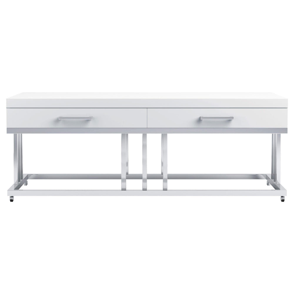 Mesa de centro rectangular Dalya de 2 cajones en blanco de alto brillo