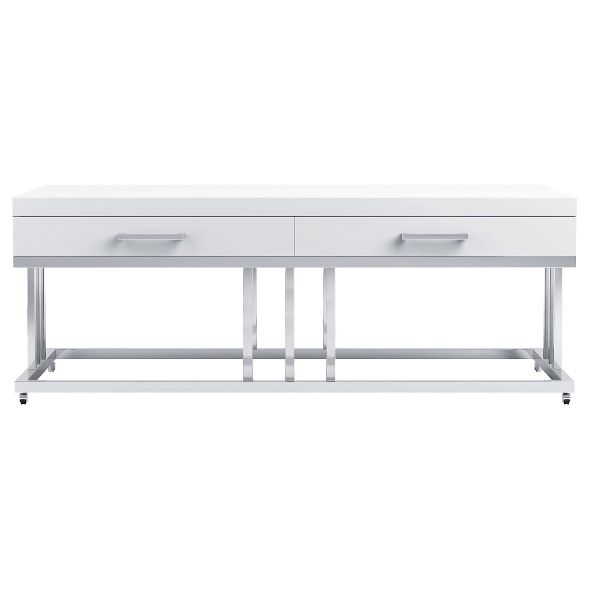 Mesa de centro rectangular Dalya de 2 cajones en blanco de alto brillo