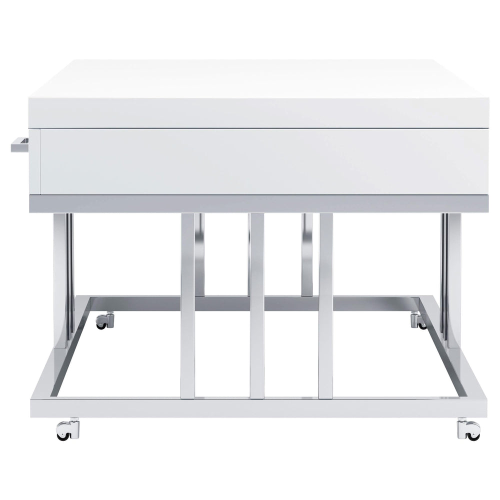 Mesa de centro rectangular Dalya de 2 cajones en blanco de alto brillo