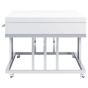 Mesa de centro rectangular Dalya de 2 cajones en blanco de alto brillo