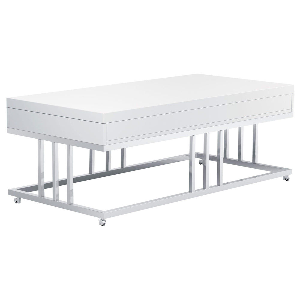 Mesa de centro rectangular Dalya de 2 cajones en blanco de alto brillo