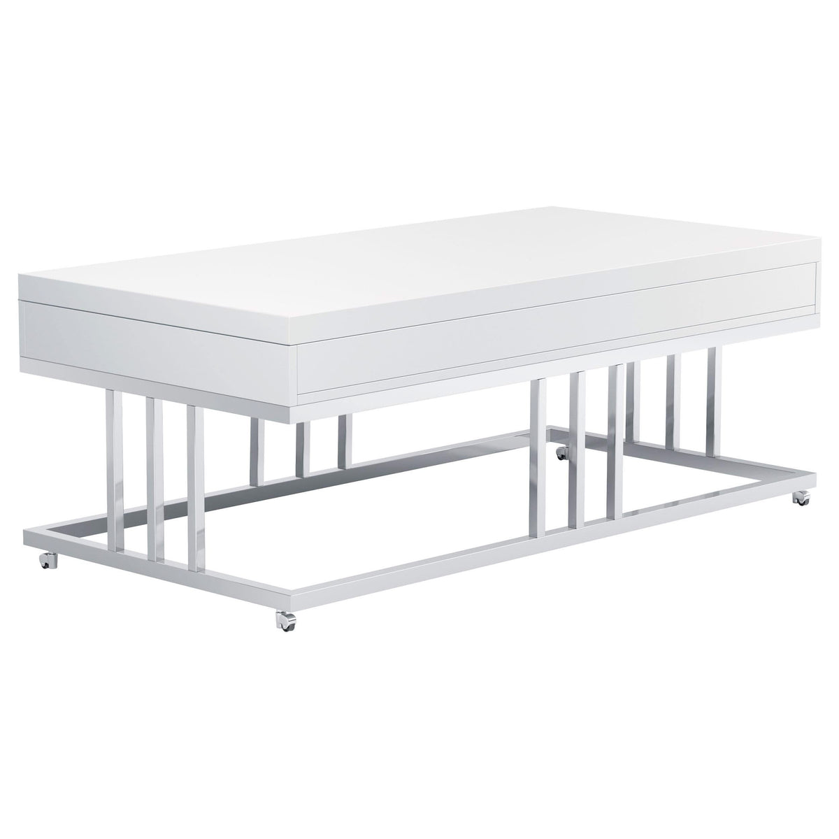 Mesa de centro rectangular Dalya de 2 cajones en blanco de alto brillo
