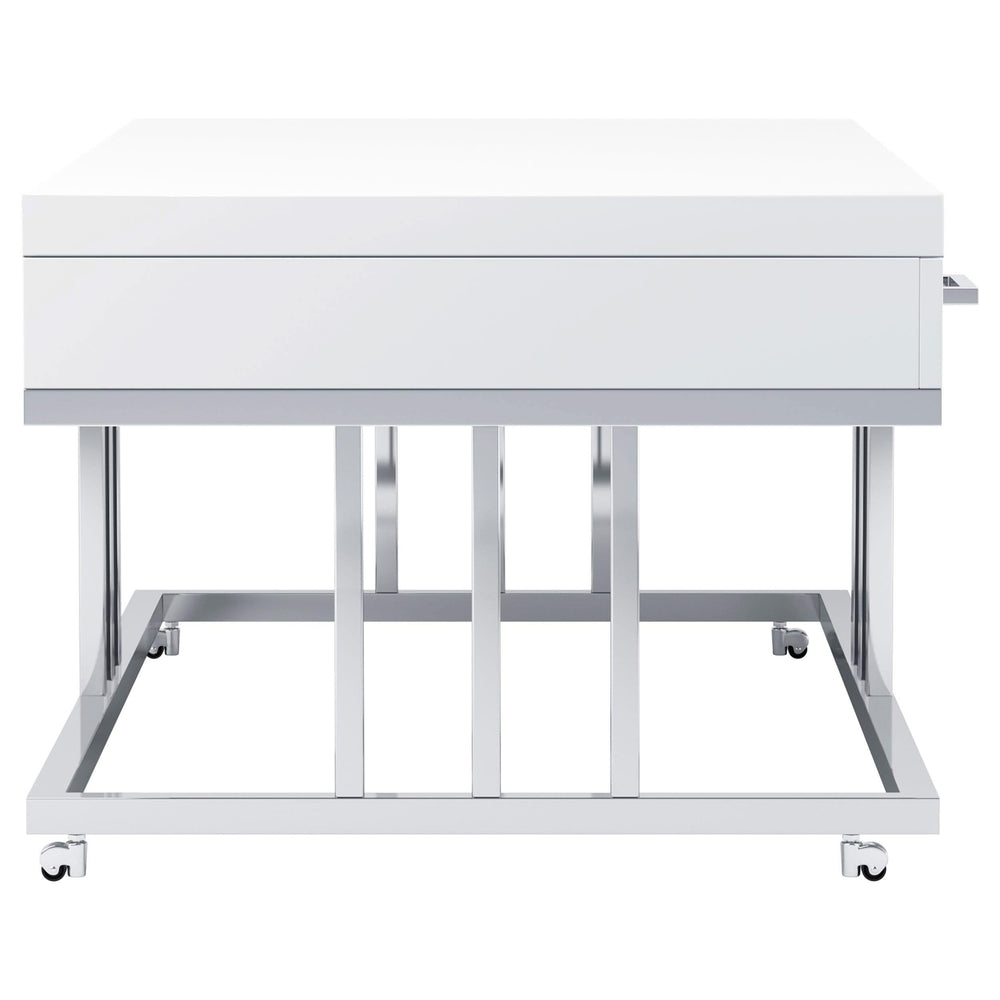 Mesa de centro rectangular Dalya de 2 cajones en blanco de alto brillo