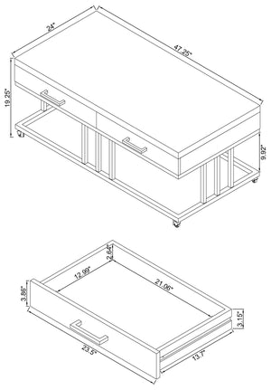 Mesa de centro rectangular Dalya de 2 cajones en blanco de alto brillo