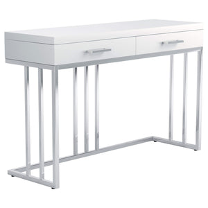 Mesa de sofá rectangular Dalya con 2 cajones en blanco brillante y cromo