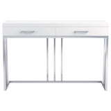 Mesa de sofá rectangular Dalya con 2 cajones en blanco brillante y cromo