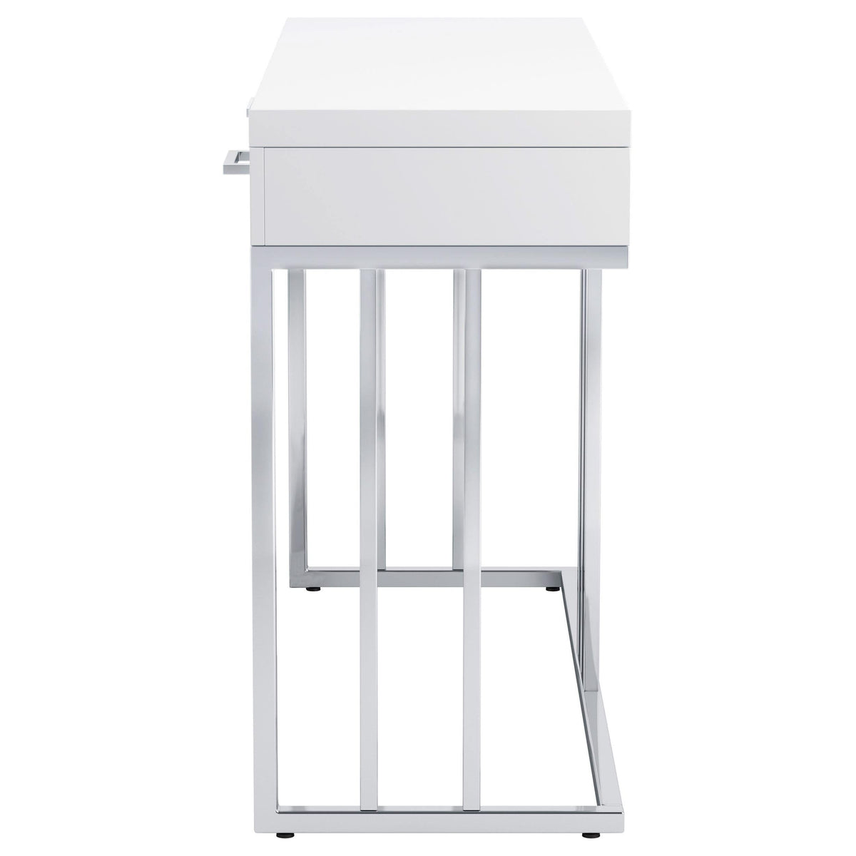 Mesa de sofá rectangular Dalya con 2 cajones en blanco brillante y cromo