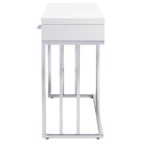 Mesa de sofá rectangular Dalya con 2 cajones en blanco brillante y cromo
