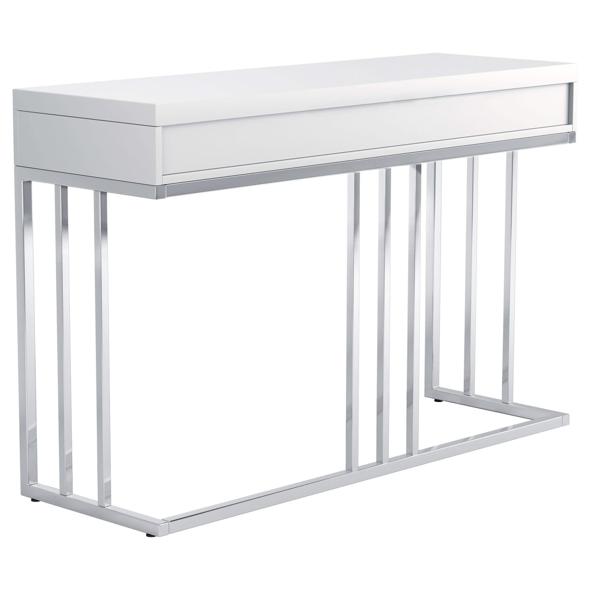 Mesa de sofá rectangular Dalya con 2 cajones en blanco brillante y cromo