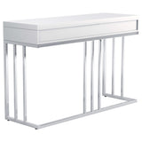Mesa de sofá rectangular Dalya con 2 cajones en blanco brillante y cromo