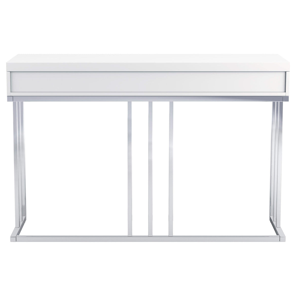 Mesa de sofá rectangular Dalya con 2 cajones en blanco brillante y cromo