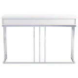 Mesa de sofá rectangular Dalya con 2 cajones en blanco brillante y cromo