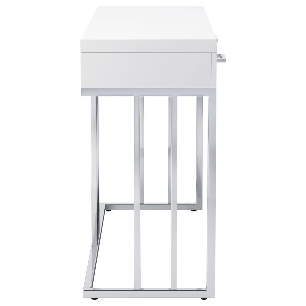 Mesa de sofá rectangular Dalya con 2 cajones en blanco brillante y cromo