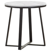 Hugo Round Faux Marble End Table White and Matte Black