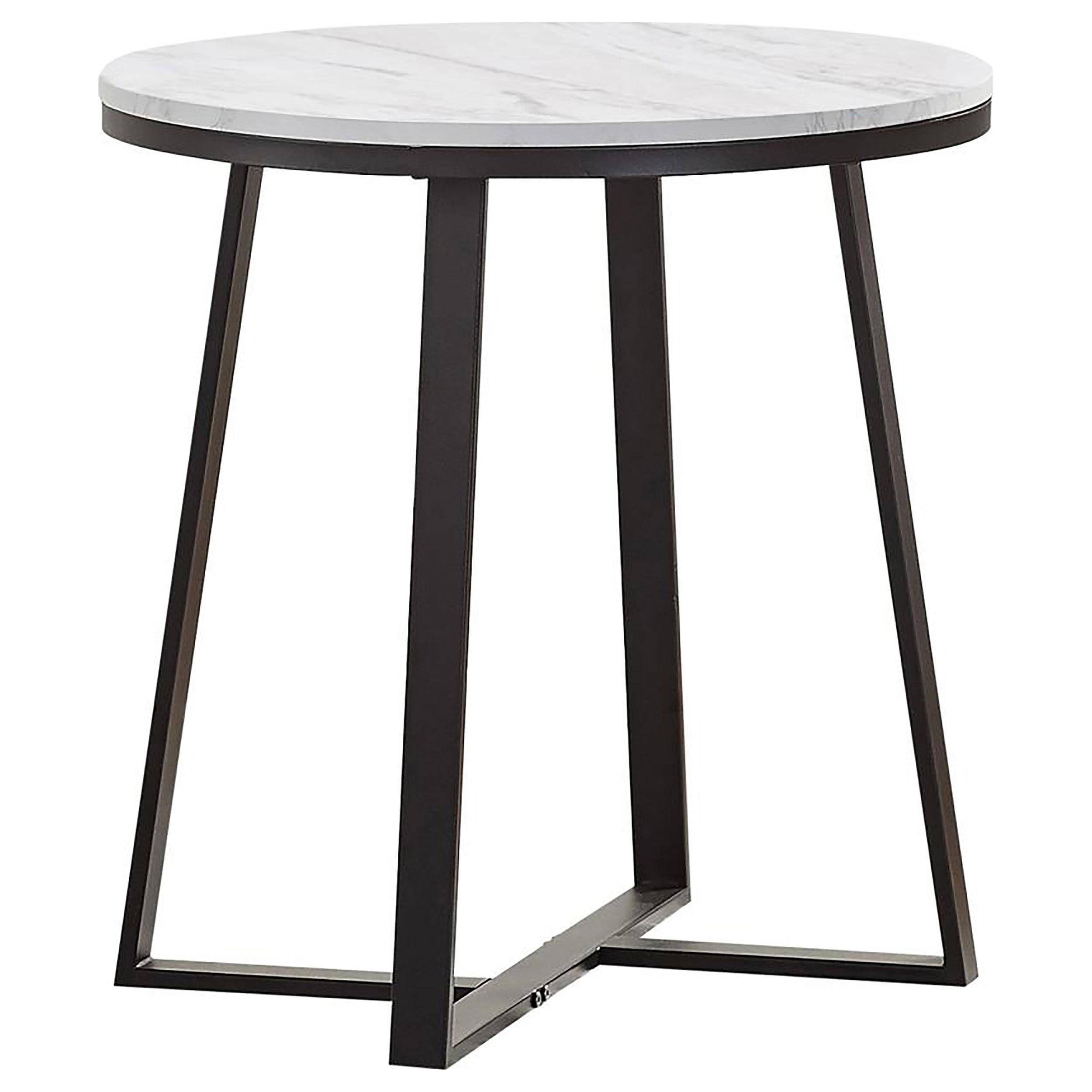 Hugo Round Faux Marble End Table White and Matte Black