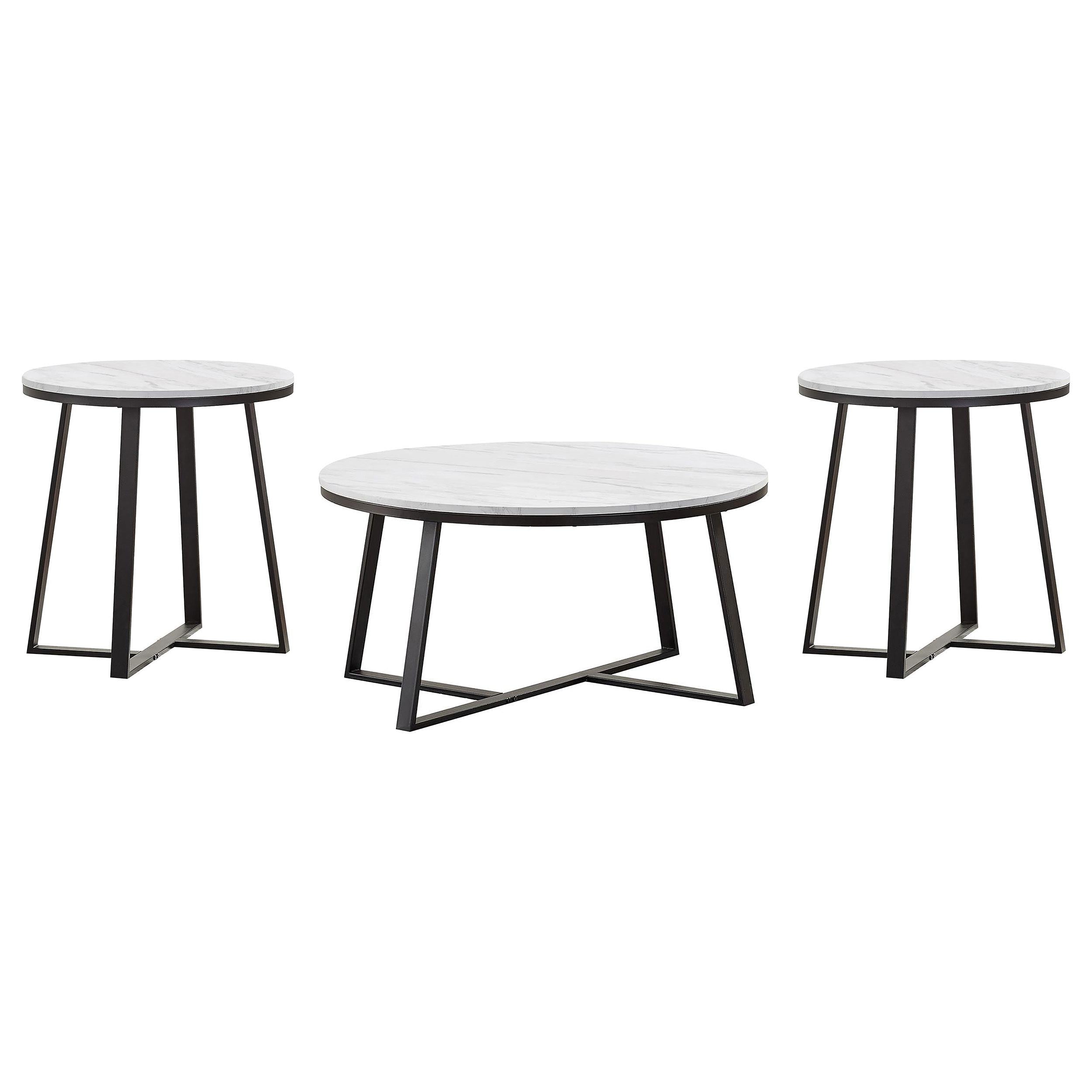 Hugo 3-piece Coffee and End Table Set White Faux Marble