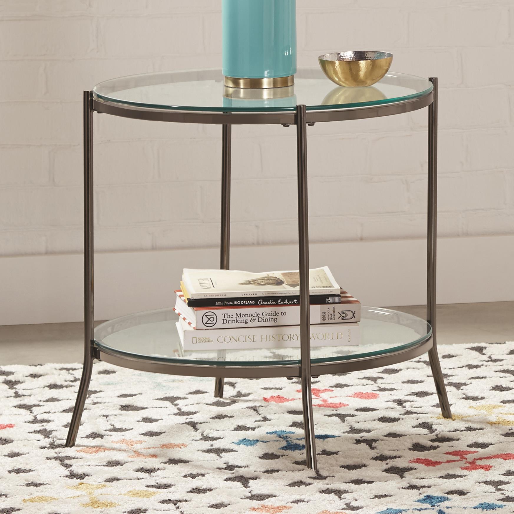 Laurie 1-shelf Glass Top Round Side End Table Black Nickel