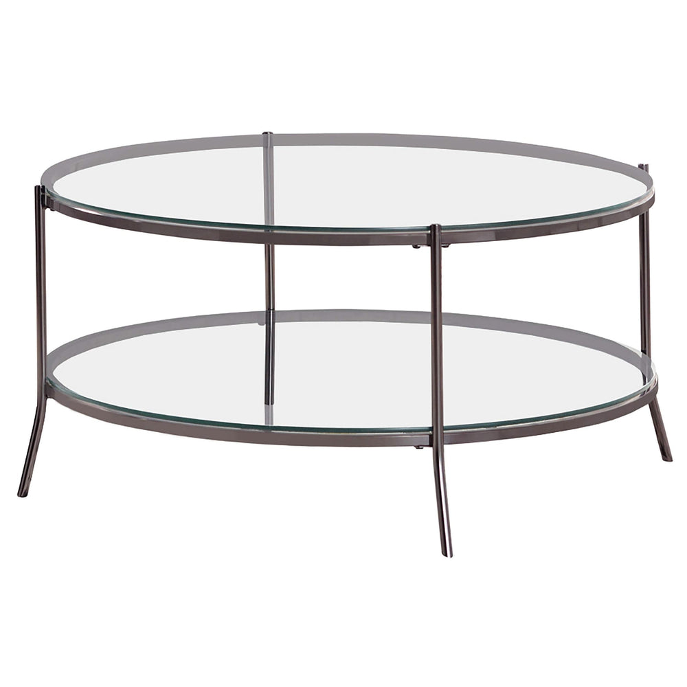 Mesa de centro redonda Laurie de 1 estante con tapa de vidrio en níquel negro