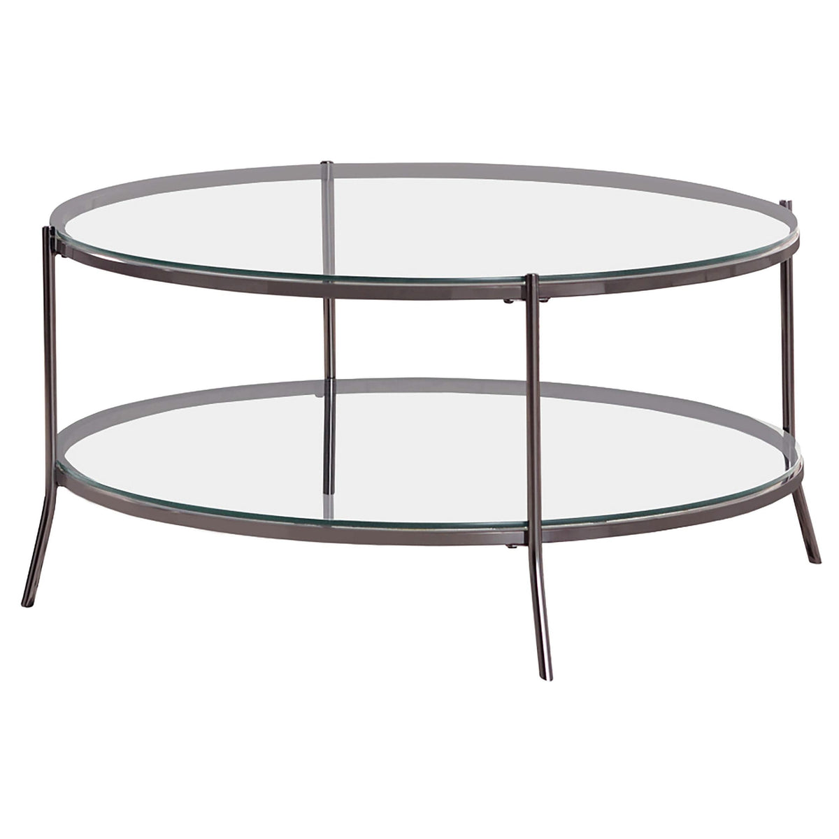 Mesa de centro redonda Laurie de 1 estante con tapa de vidrio en níquel negro