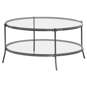 Mesa de centro redonda Laurie de 1 estante con tapa de vidrio en níquel negro