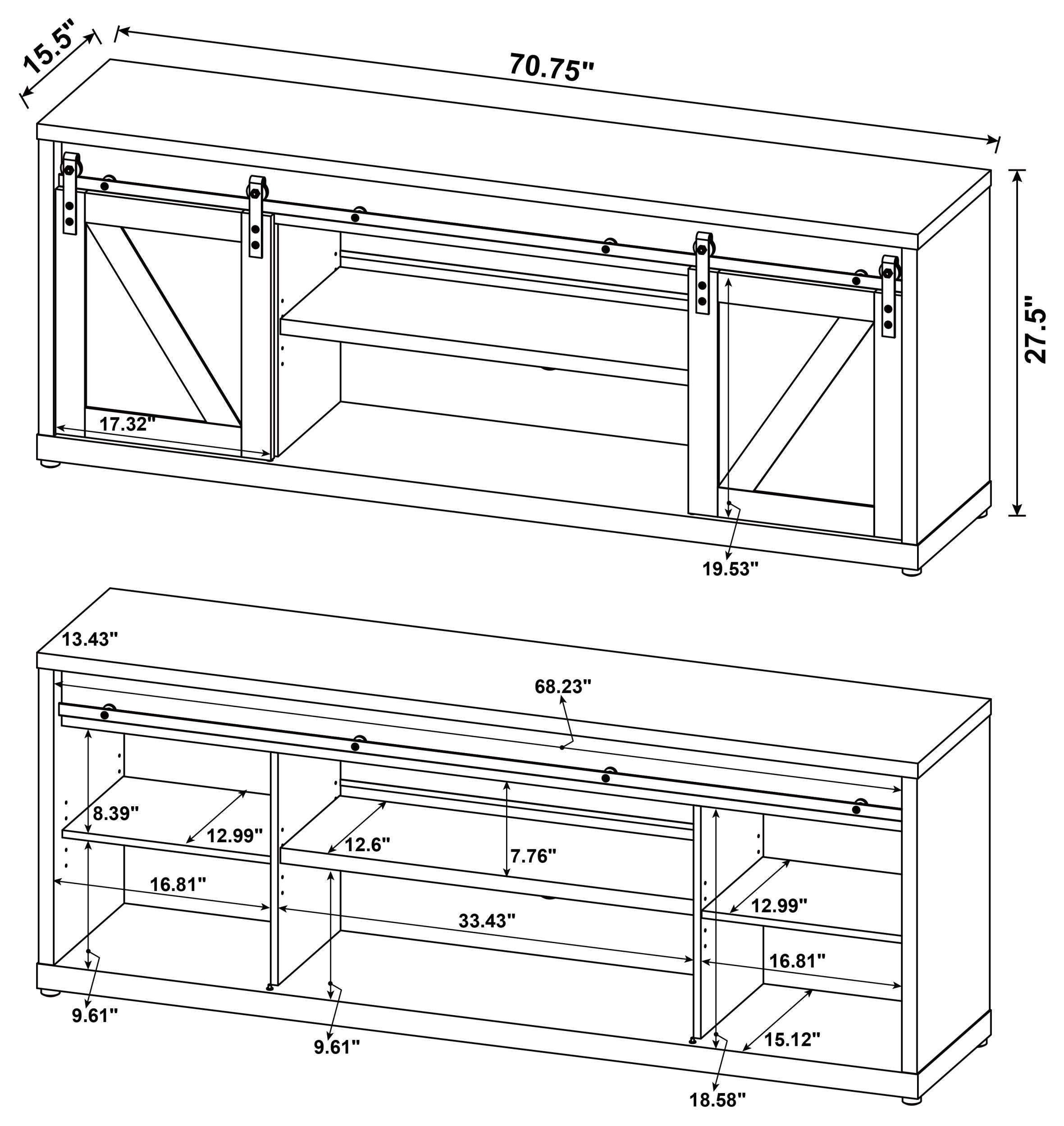 Brockton 71-inch 3-shelf Sliding Doors TV Console Rustic Oak