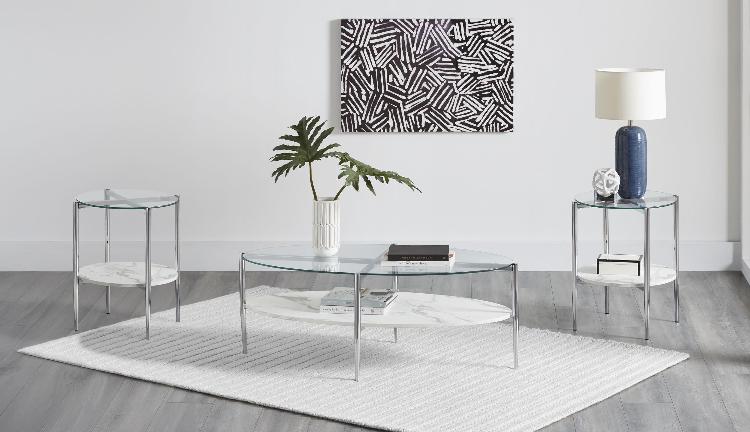 Cadee 3-piece Oval Coffee and End Table Set Chrome