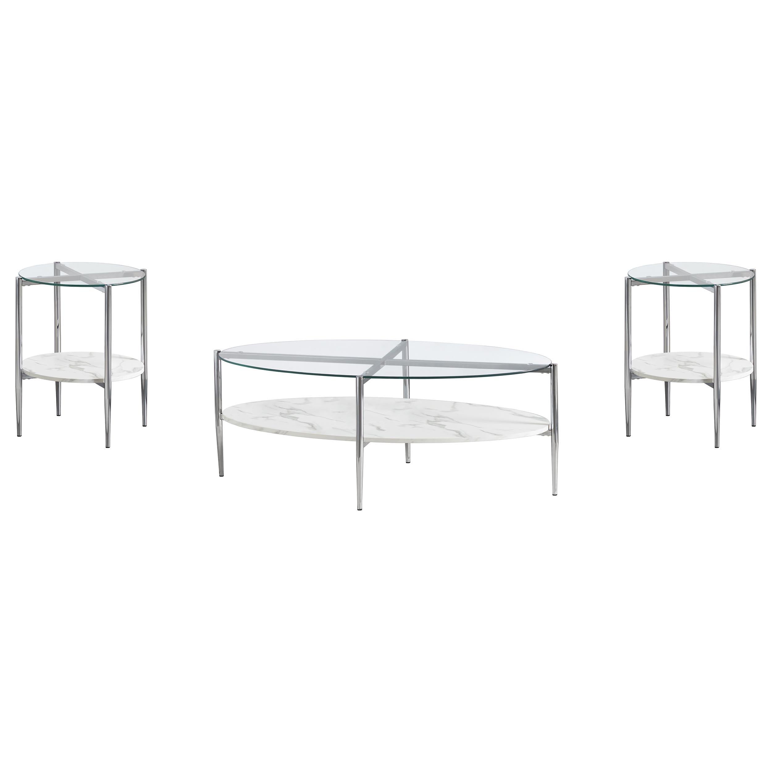 Cadee 3-piece Oval Coffee and End Table Set Chrome