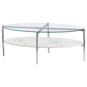 Cadee Oval Glass Top Coffee Table White and Chrome