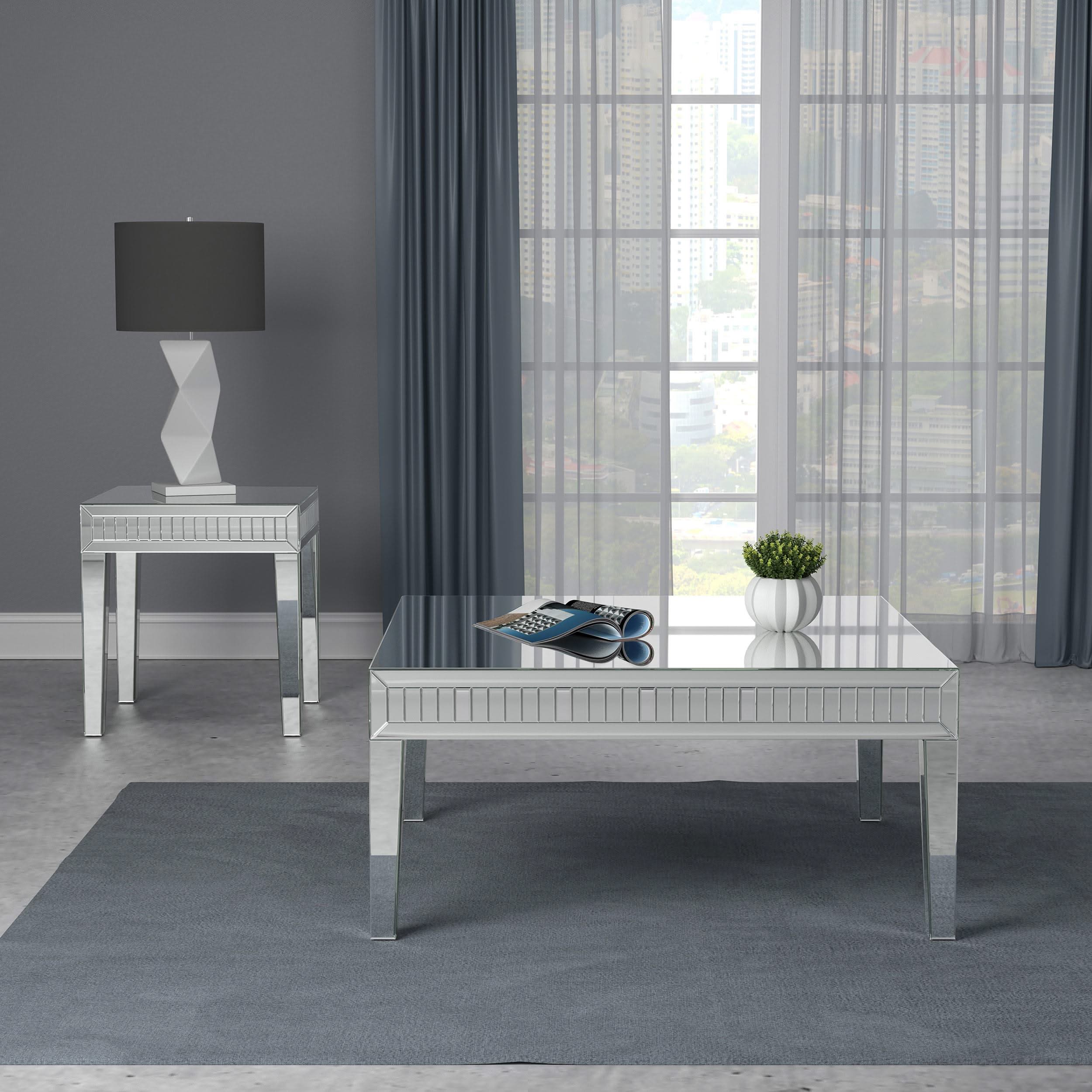 Whitfield Square Mirrored End Side Table Silver
