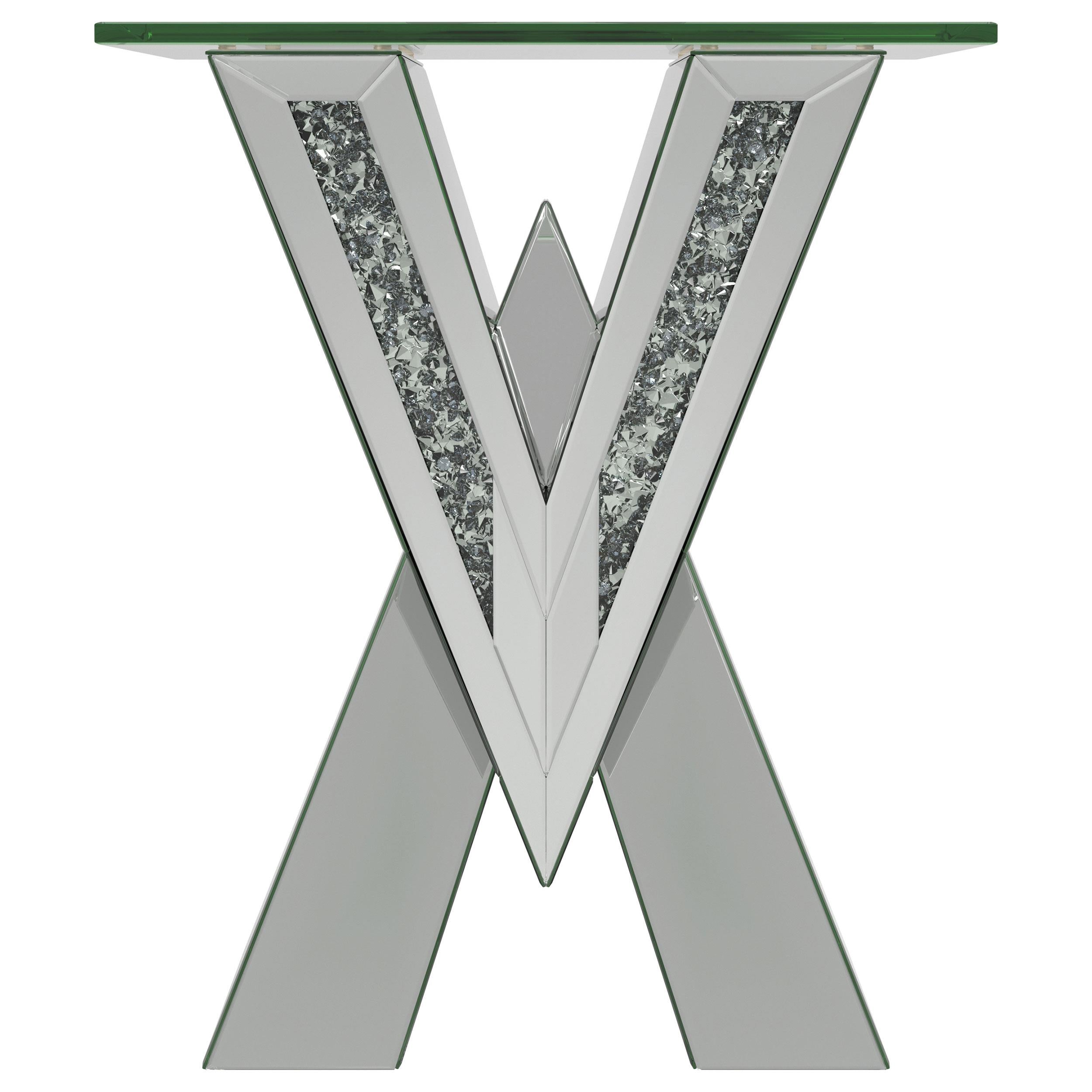 Taffeta Glass Top Mirrored Acrylic End Table Silver