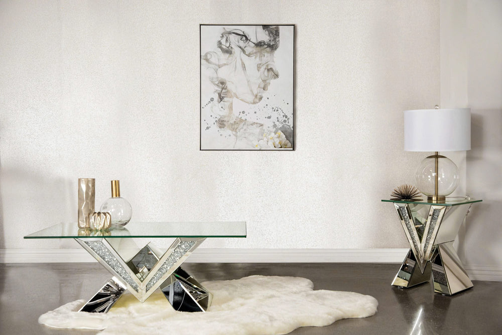 Taffeta 2-piece Mirrored Coffee and End Table Set Silver