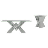 Taffeta 2-piece Mirrored Coffee and End Table Set Silver