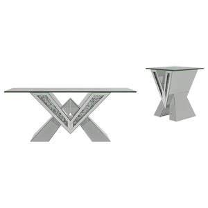 Taffeta 2-piece Mirrored Coffee and End Table Set Silver