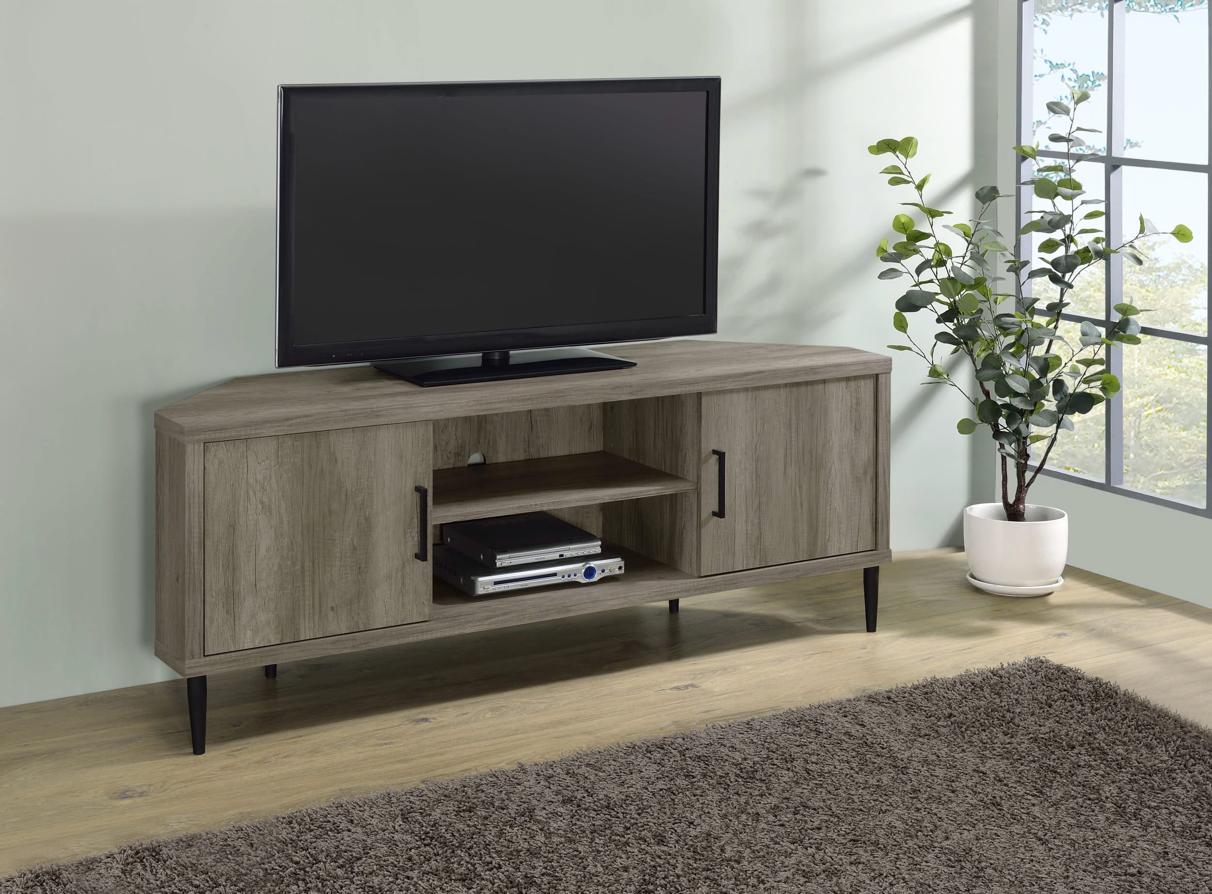 Consola de TV Norwood de 2 puertas con almacenamiento, color gris madera flotante