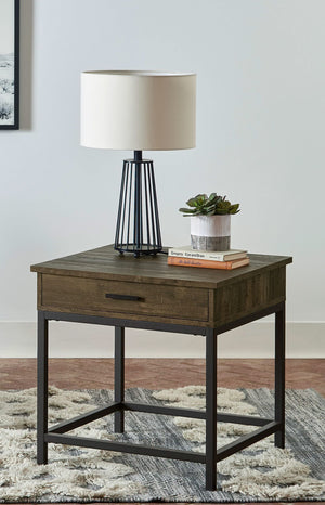 Mesa auxiliar cuadrada de madera de ingeniería Byers con 1 cajón en roble marrón
