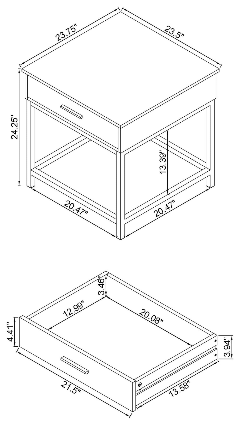 Mesa auxiliar cuadrada de madera de ingeniería Byers con 1 cajón en roble marrón