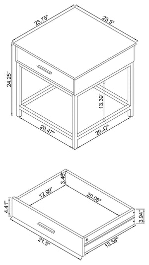 Mesa auxiliar cuadrada de madera de ingeniería Byers con 1 cajón en roble marrón