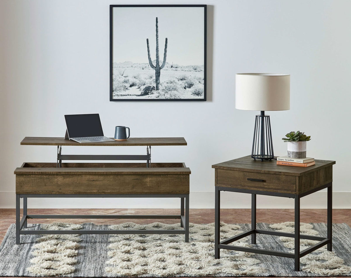 Mesa auxiliar cuadrada de madera de ingeniería Byers con 1 cajón en roble marrón
